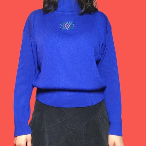 Vintage Royal Blue 80s Wool Blend Crewneck Sweatshirt! - Picture 1 of 6